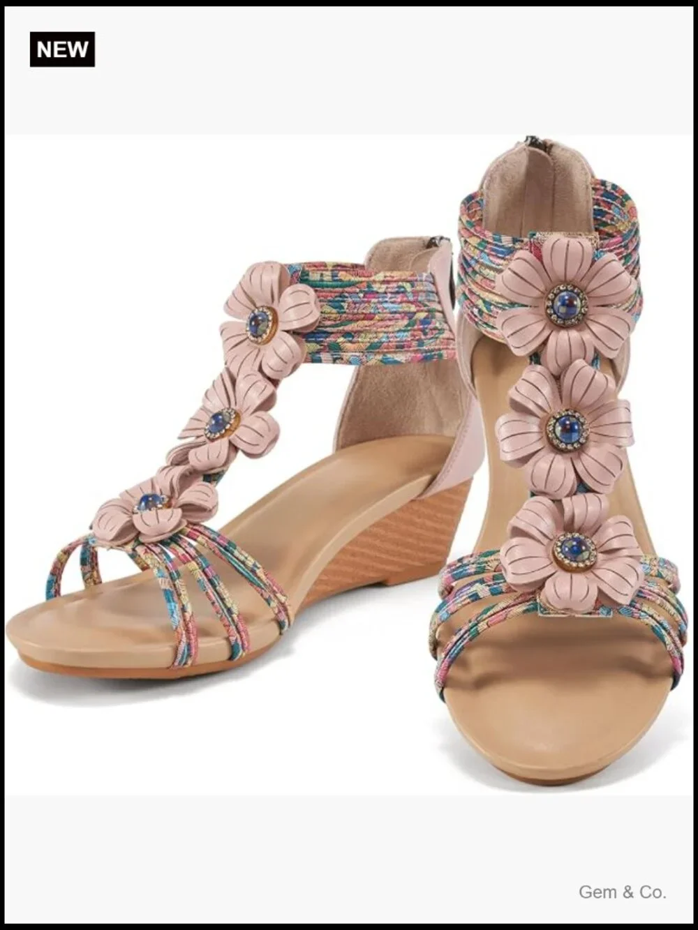 Wedge Sandals Open Toe Zipper Ankle Strap Cushion Insole